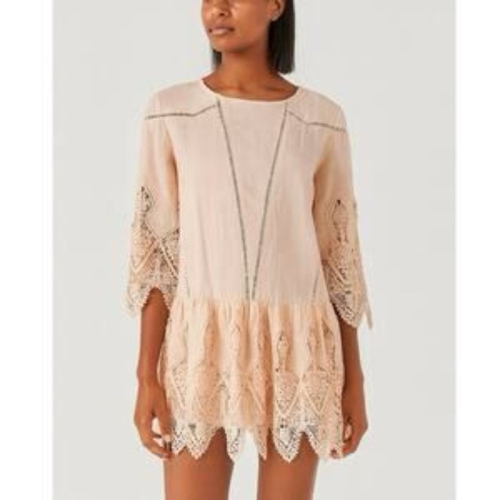 Suboo Peach Lace Trim Tunic Dress